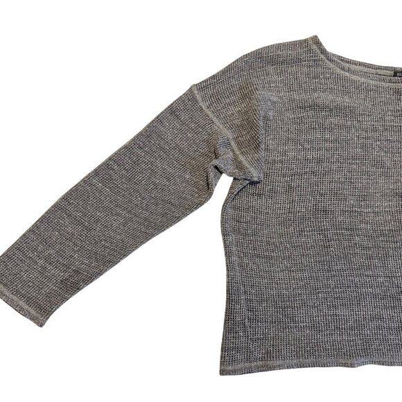 LARGE Eileen Fisher Gray Organic Linen Délavé Round Neck Crochet Top - Picture 8 of 11